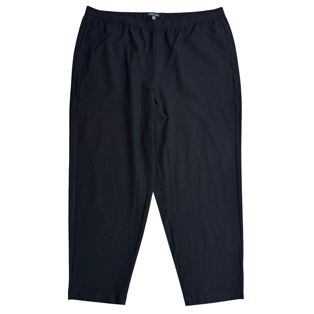 Eileen Fisher Viscose Pant Ankle Pull On Elastic Waist Tapered BLK Women’s Large